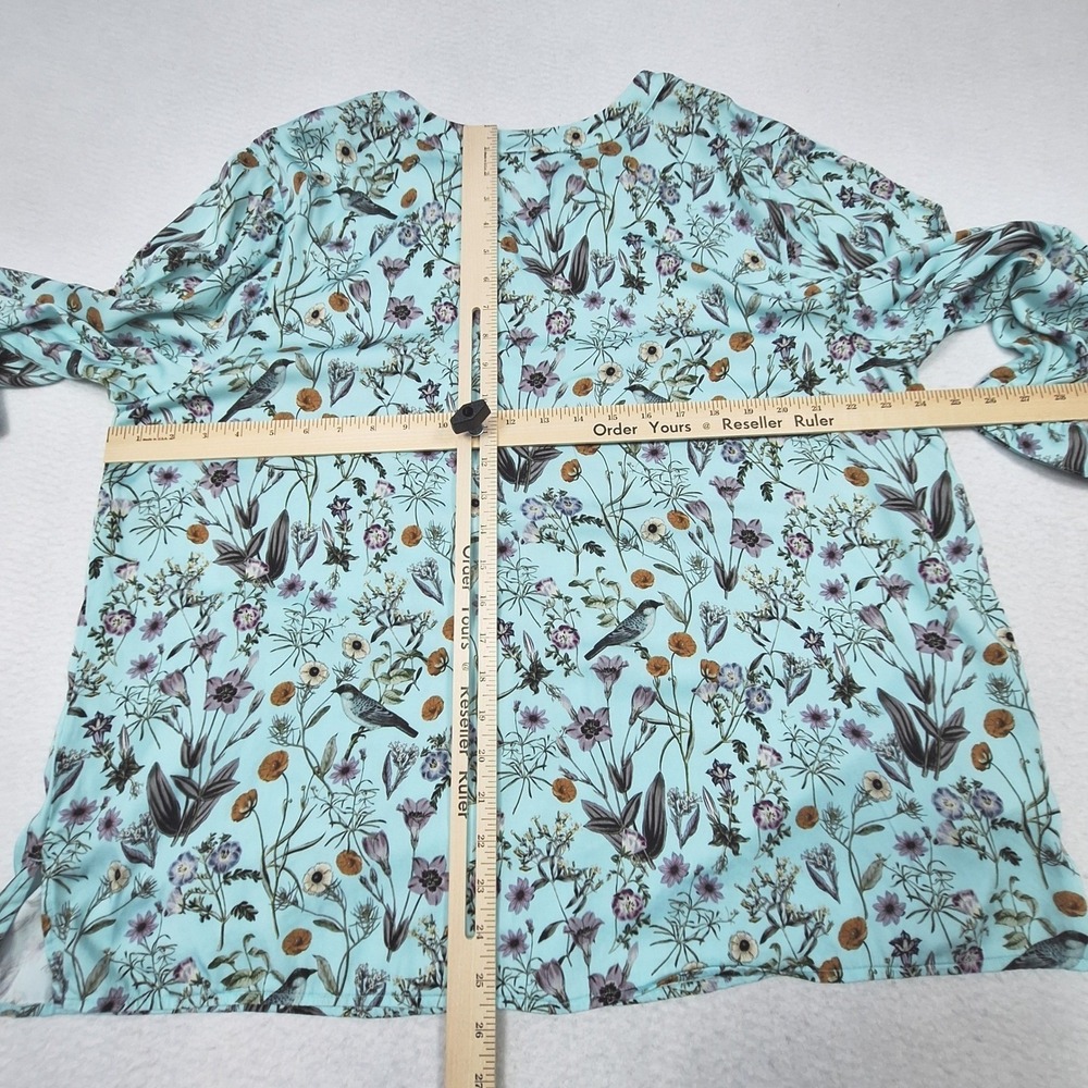J. Jill Blouse Womens 2X Blue Floral Bird Botanical Split Neck Tunic Top Boho - Picture 5 of 8